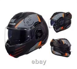 Matte Black, Gray, Orange Modular LS2 Motorcycle Helmet