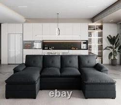 Modern 109 Modular Sofa U-Shape Sectional Cloud Couch Upholstery Comfy Sofa BLK