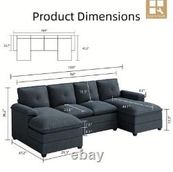 Modern 109 Modular Sofa U-Shape Sectional Cloud Couch Upholstery Comfy Sofa BLK