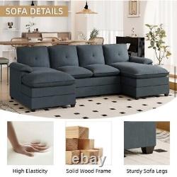 Modern 109 Modular Sofa U-Shape Sectional Cloud Couch Upholstery Comfy Sofa BLK