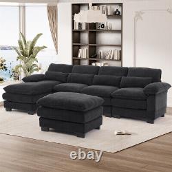 Modern 114 Upholstery Chenille U-Shape Sectional Sofa Comfy Modular Cloud Couch