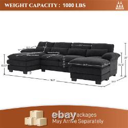 Modern 114 Upholstery Chenille U-Shape Sectional Sofa Comfy Modular Cloud Couch