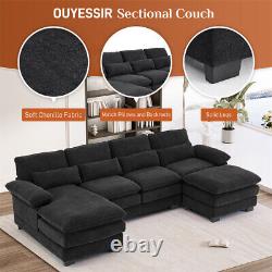 Modern 114 Upholstery Chenille U-Shape Sectional Sofa Comfy Modular Cloud Couch