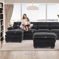 Modern 114 Upholstery Chenille U-Shape Sectional Sofa Comfy Modular Cloud Couch