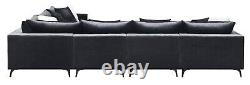 Modern Hollywood Modular Sectional Sofa 7pc Set Black Velvet Schwartzman 551391
