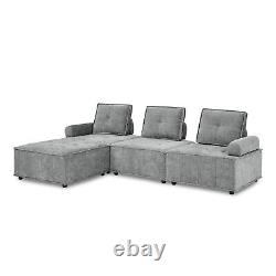 Modern L Shape Modular Sofa Chenille Upholstered Sectional Couch DIY Gray