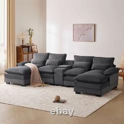 Modern Modular U-shaped Sectional Sofa with Console 2 Cup holders & 2 USB Ports