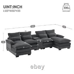 Modern Modular U-shaped Sectional Sofa with Console 2 Cup holders & 2 USB Ports