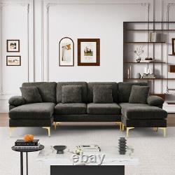 Modern Oversized Modular Convertible U-Shaped Sectional Sofa Chenille Couch