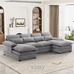 Modern Upholstery Comfy U-Shape Sectional Sofa Cloud Couch 4-Seat Sleeper Sofa