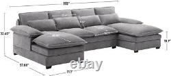 Modern Upholstery Comfy U-Shape Sectional Sofa Cloud Couch 4-Seat Sleeper Sofa