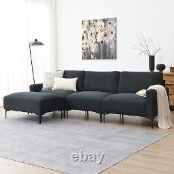 Modern Velvet L-Shaped Sectional Sofa Modular Couch with Convertible Ottoman