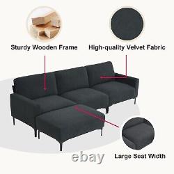 Modern Velvet L-Shaped Sectional Sofa Modular Couch with Convertible Ottoman