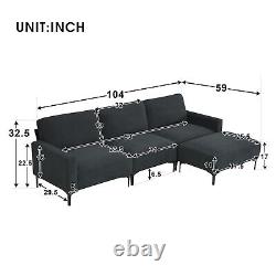 Modern Velvet L-Shaped Sectional Sofa Modular Couch with Convertible Ottoman