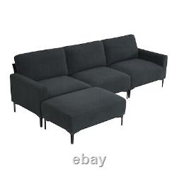 Modern Velvet L-Shaped Sectional Sofa Modular Couch with Convertible Ottoman