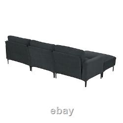 Modern Velvet L-Shaped Sectional Sofa Modular Couch with Convertible Ottoman