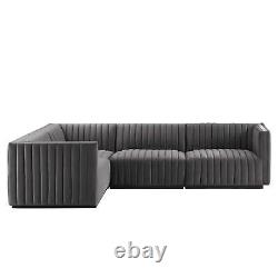 Modway Conjure Channel Velvet 4-Piece Sectional With Black Gray Finish