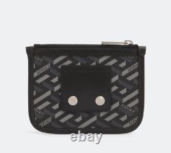 NEW Versace La Greca Rectangular Modular Coin Pouch Mini Black Gray 5.5x4.5