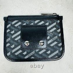 NEW Versace La Greca Rectangular Modular Coin Pouch Mini Black Gray 5.5x4.5