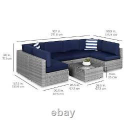 New 7-Piece Modular Wicker Sectional Conversation Set with 2 Pillows, Cover