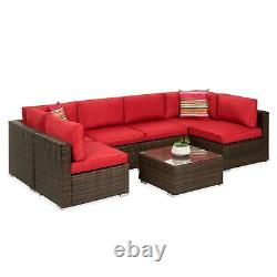 New 7-Piece Modular Wicker Sectional Conversation Set with 2 Pillows, Cover