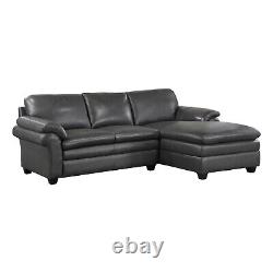 Plush Dark Gray Top Grain Leather Match Sofa With Chaise Living Room Furniture