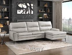 Sleek Light Grey Top Grain Leather Match Sofa With Chaise Living Room Furniture