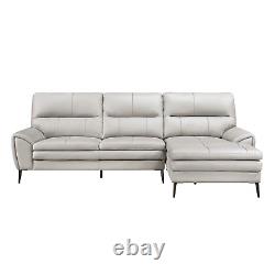 Sleek Light Grey Top Grain Leather Match Sofa With Chaise Living Room Furniture