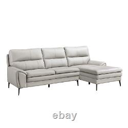 Sleek Light Grey Top Grain Leather Match Sofa With Chaise Living Room Furniture