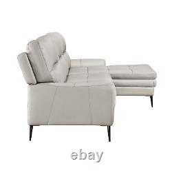 Sleek Light Grey Top Grain Leather Match Sofa With Chaise Living Room Furniture