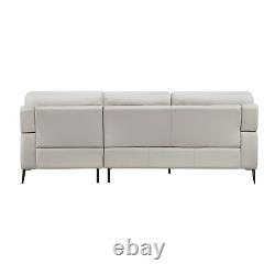 Sleek Light Grey Top Grain Leather Match Sofa With Chaise Living Room Furniture