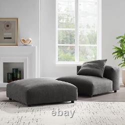 Solace Modular Upholstered Fabric Armless Chair and Ottoman Set in Charcoal