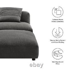 Solace Modular Upholstered Fabric Armless Chair and Ottoman Set in Charcoal