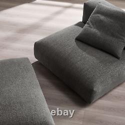 Solace Modular Upholstered Fabric Armless Chair and Ottoman Set in Charcoal