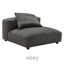 Solace Modular Upholstered Fabric Armless Chair and Ottoman Set in Charcoal