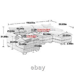 U Shaped Oversized Convertible Upholstery Modular Sectional Sofa withDouble Chaise