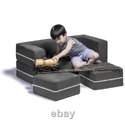 Zipline Modular Kids Loveseat Couch Ottoman Fold Out Lounger Charcoal NEW USA