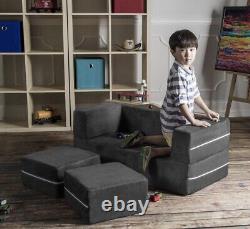 Zipline Modular Kids Loveseat Couch Ottoman Fold Out Lounger Charcoal NEW USA