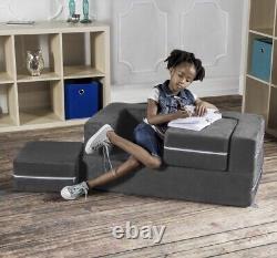 Zipline Modular Kids Loveseat Couch Ottoman Fold Out Lounger Charcoal NEW USA