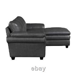 Canapé en cuir noir foncé avec chaise en cuir grainé haut de gamme et rembourrage moelleux pour salon