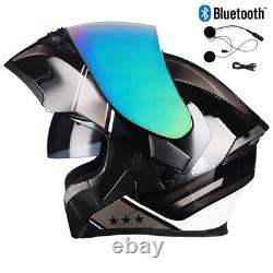 Casque de moto modulaire à rabat Bluetooth Dual Lens Casque de moto Crash DOT