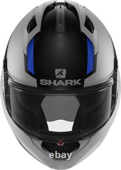 Casque modulaire Shark Evo GT Sean Gris Noir Bleu avec Mentonnière amovible TG L