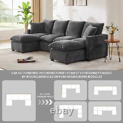 Ensemble de canapé d'angle modulaire moderne en chenille 6 places avec 2 coussins