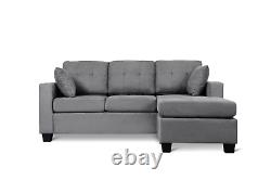 Ensemble de meubles de salon en tissu gris avec canapé sectionnel réversible compact