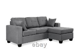 Ensemble de meubles de salon en tissu gris avec canapé sectionnel réversible compact