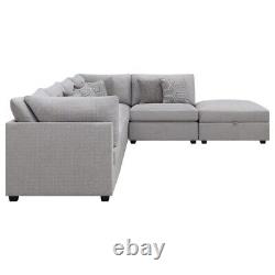 Ensemble de meubles de salon modulable en polyester gris comprenant un canapé modulaire de 6 pièces et un pouf